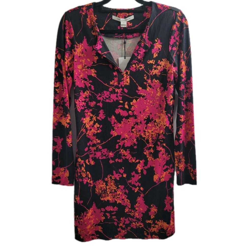 Diane von Furstenberg Reina Silk Floral Daze Pink Sheath Dress L/S Size 6 NWT